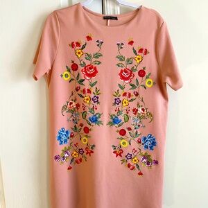 Zara Midi Dress in Coral with flowers size Large